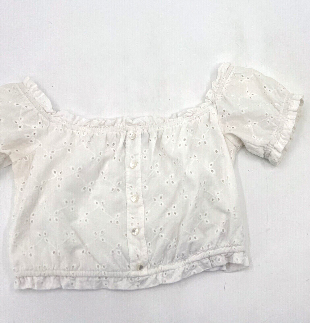 Jodi Kristopher Shirt Women Teens 5 White Cropped Off the Shoulder Eyelet Lined